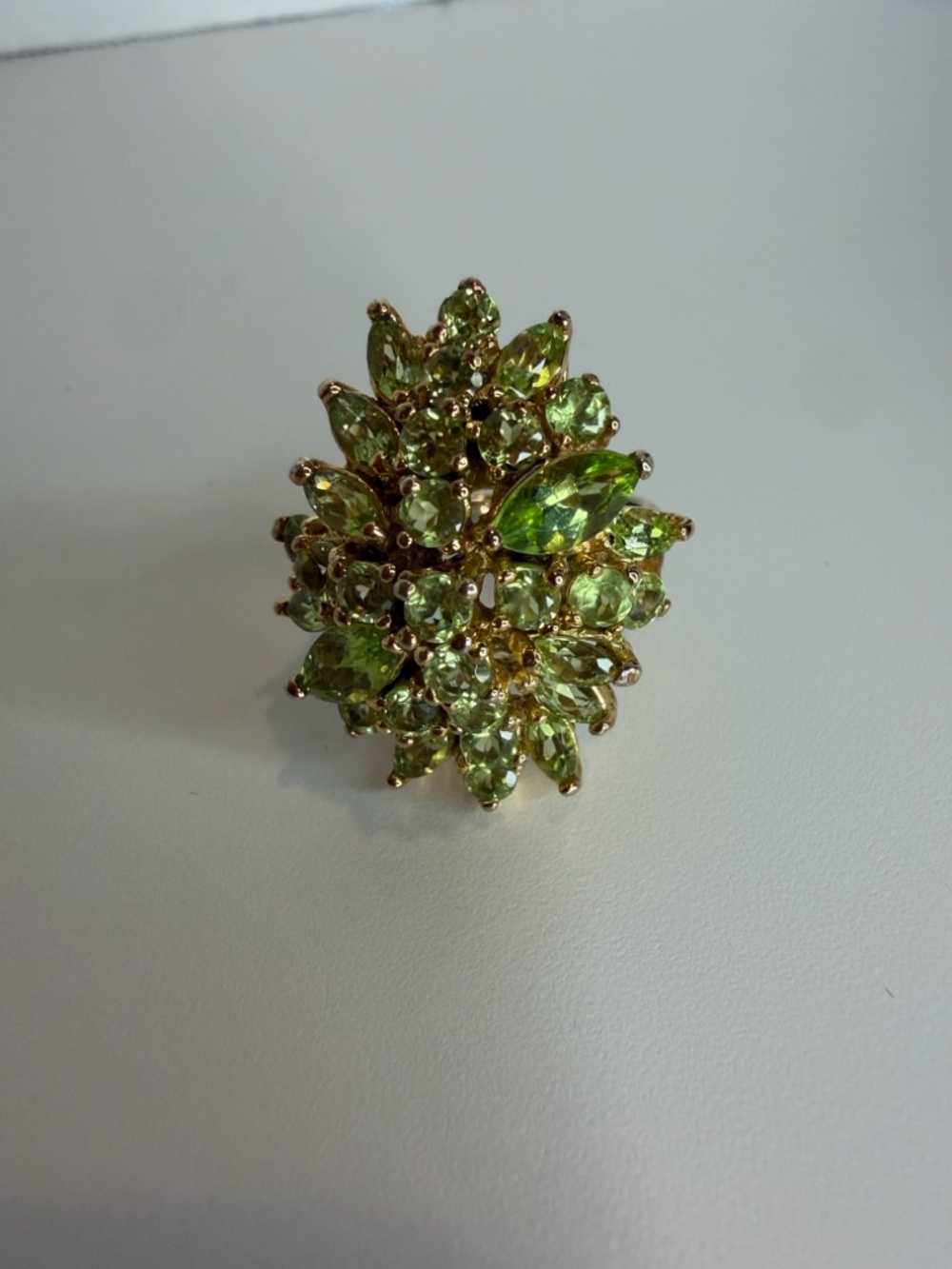 Vintage Green Peridot Cocktail Ring Sterling Silver with Gold Overlay